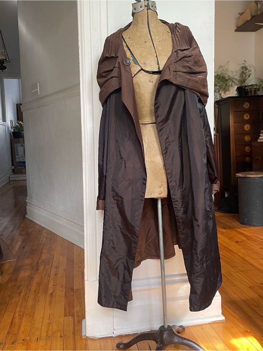 Brown Draped Women's Trench Coat